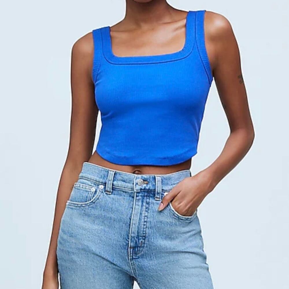 Madewell Sleekhold Tailored Ribbed Crop Tank Women's XS Cobalt Royale Blue